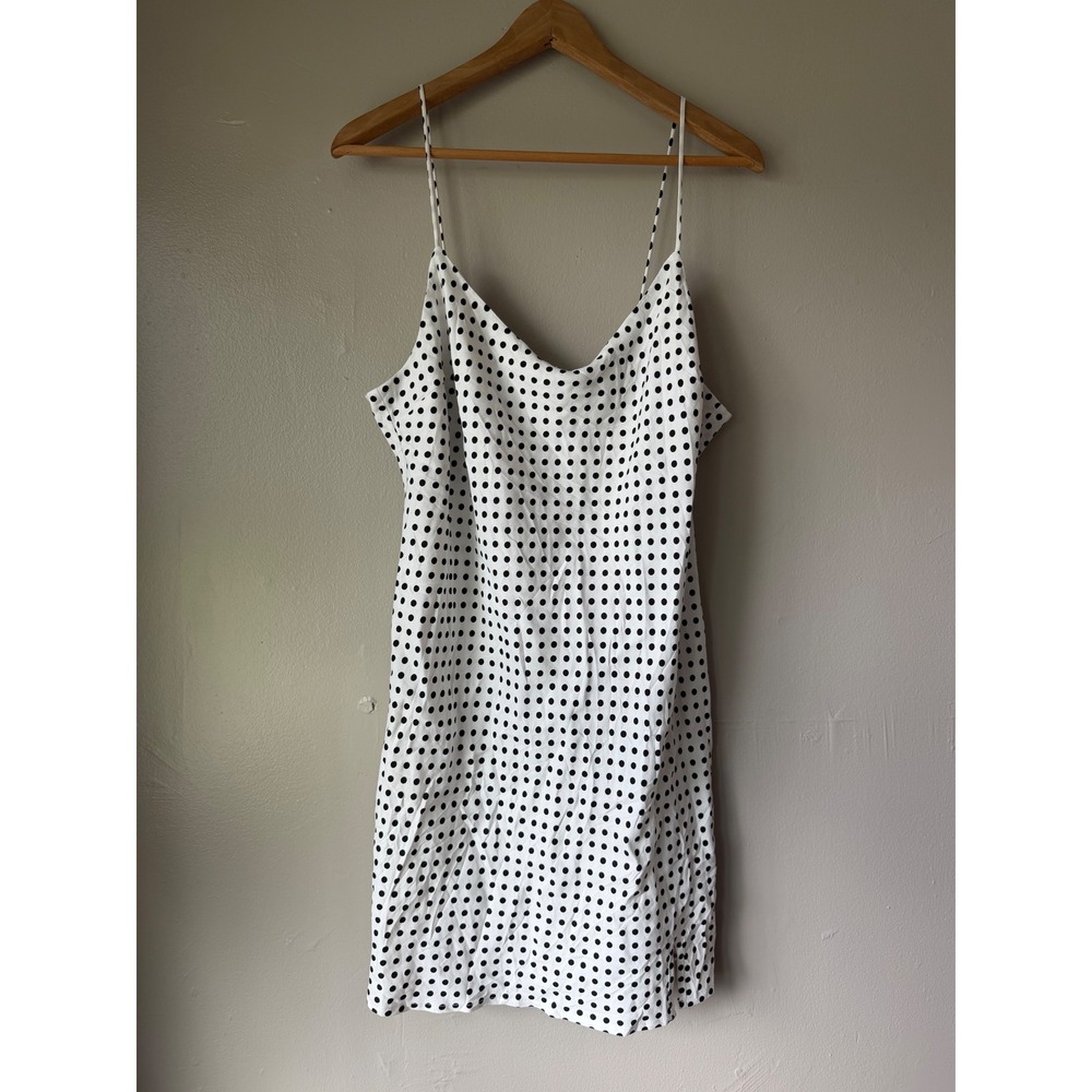 ASOS DESIGN Polka Dot Mini Slip Dress White Black Cowl Neck thin Strap Sz 14